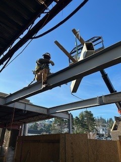 Steel erection at elevator shaft